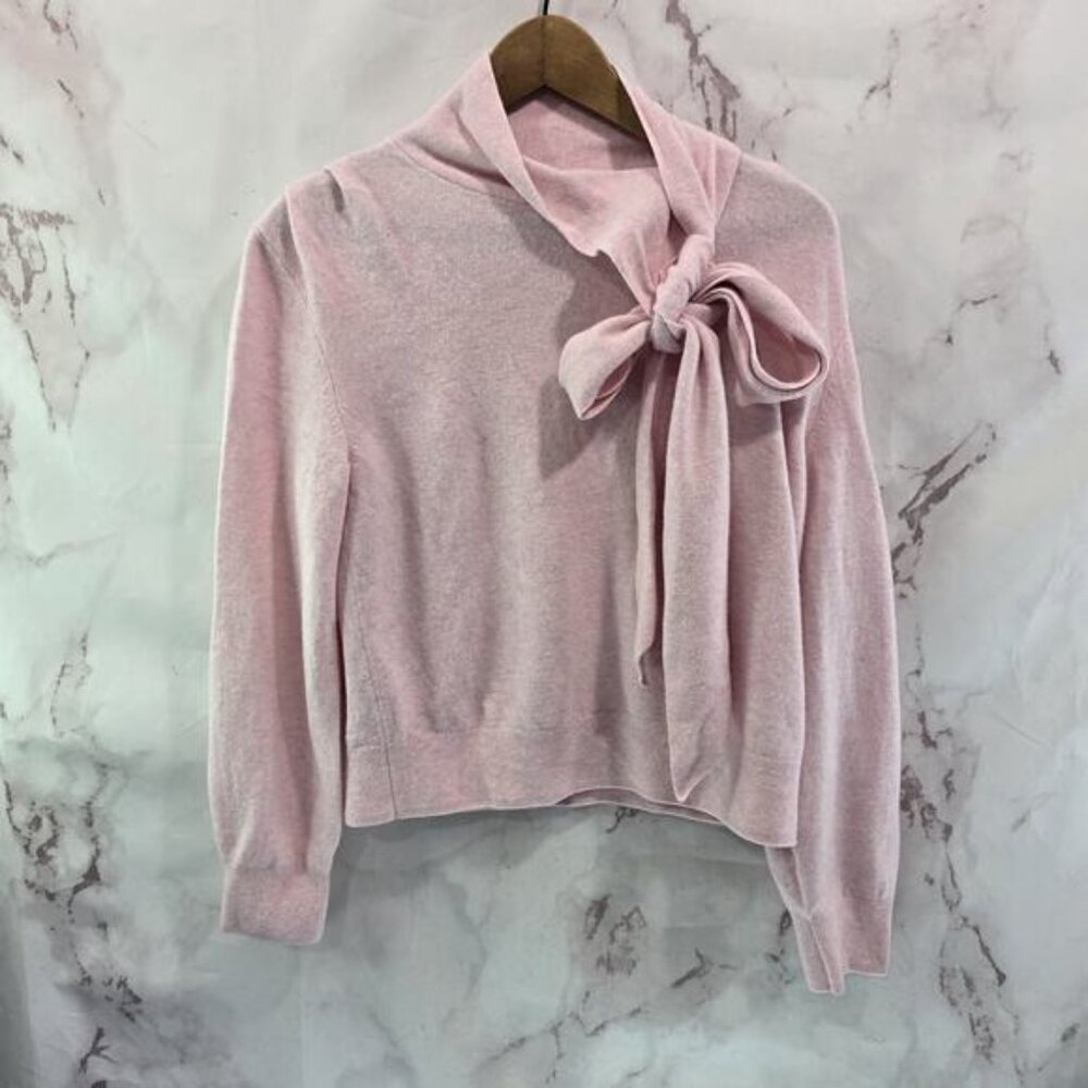 & Other Stories Sweater Women Medium Pink Tie Neck Merino Wool Balloon